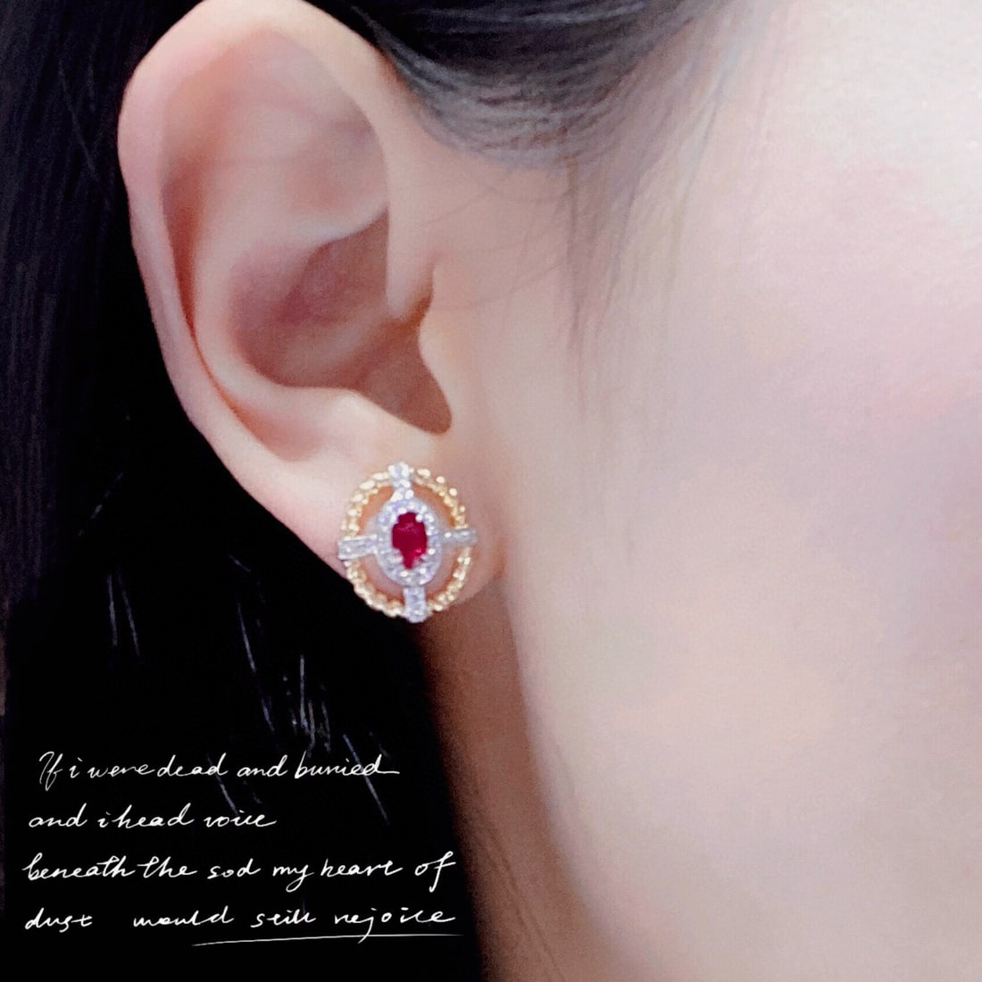 14k Gold 0.76 Ctw Natural Ruby & Diamond Earrings - 3