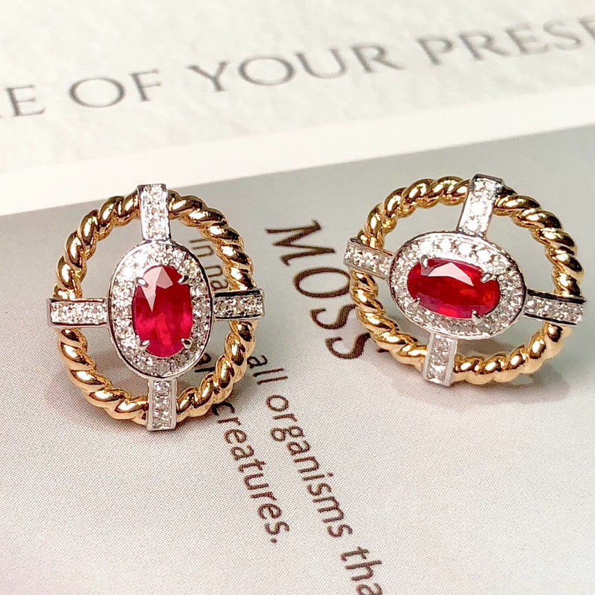 14k Gold 0.76 Ctw Natural Ruby & Diamond Earrings - 4