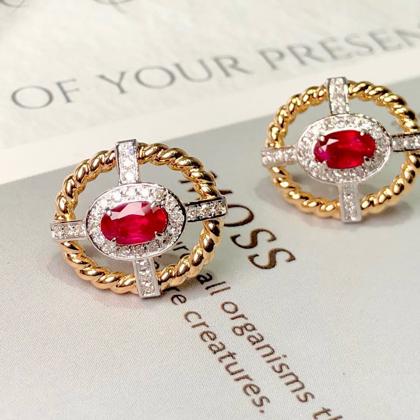 14k Gold 0.76 Ctw Natural Ruby & Diamond Earrings - 5