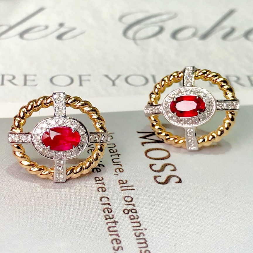 14k Gold 0.76 Ctw Natural Ruby & Diamond Earrings - 6