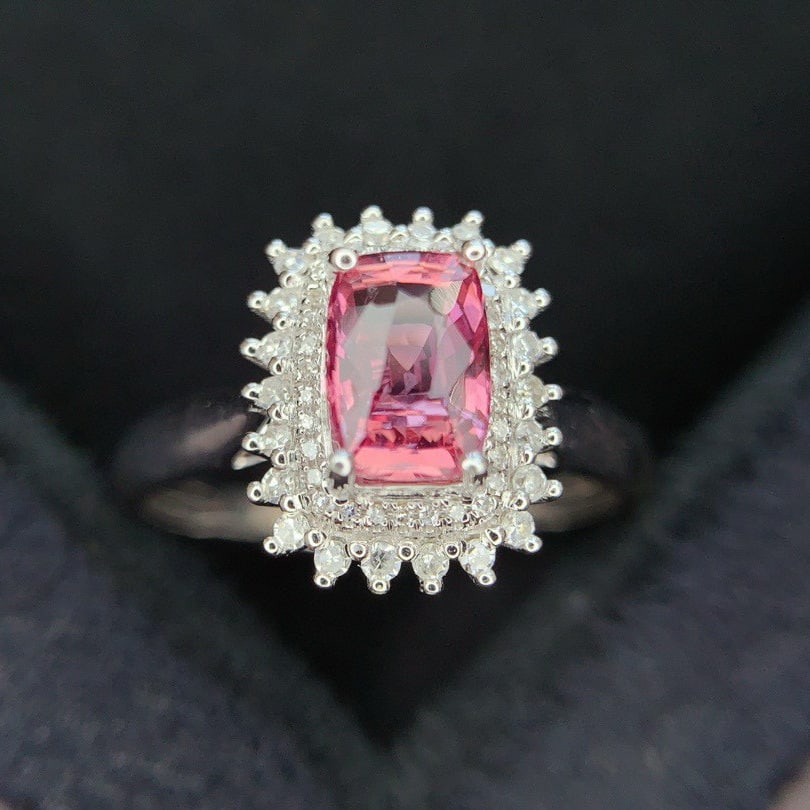 14k Gold 1.07 Ct Natural Padparadscha Sapphire & Diamond Ring - 5
