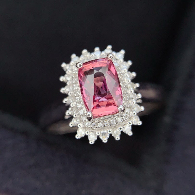 14k Gold 1.07 Ct Natural Padparadscha Sapphire & Diamond Ring - 6