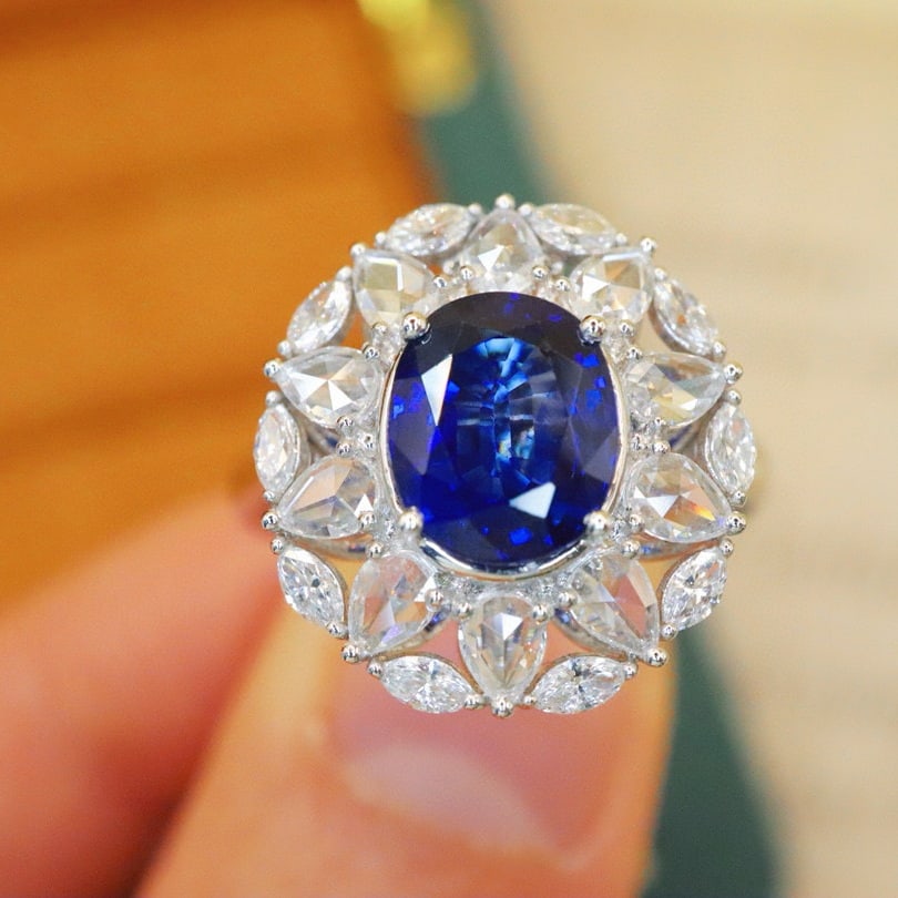 14k Gold 2.75 Ctw Natural Sapphire & Diamond Ring/pendant( Without Chain ): Ref:230996241 // gold content:14k gold // ring size:7. 25us // // main gemstone:sapphire // shape:oval // carat weight:2. 01ct // color:royal blue // treatment:natural // // adjacent gemstone 2 :