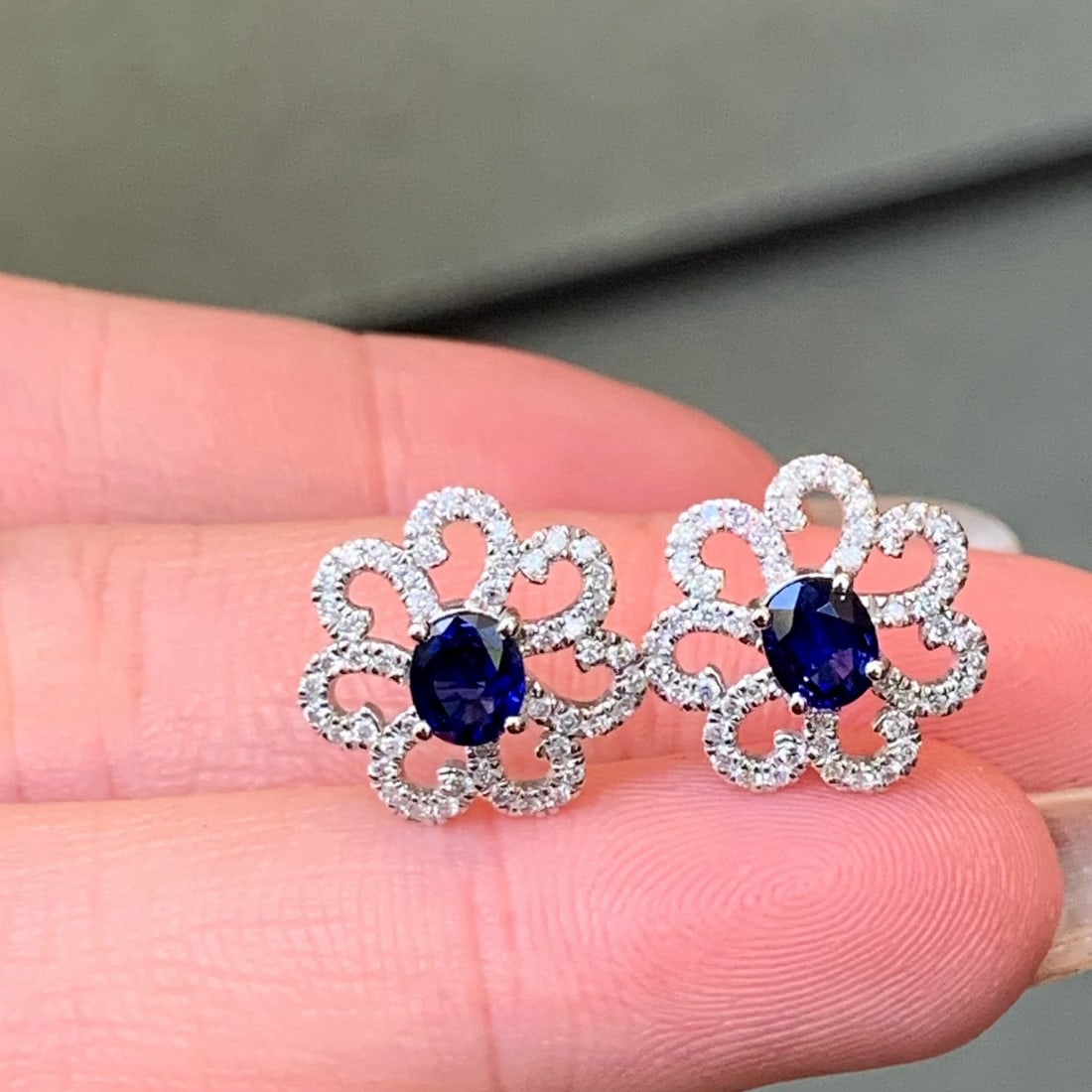 14k Gold 1.29 Ctw Natural Sapphire & Diamond Earrings - 2