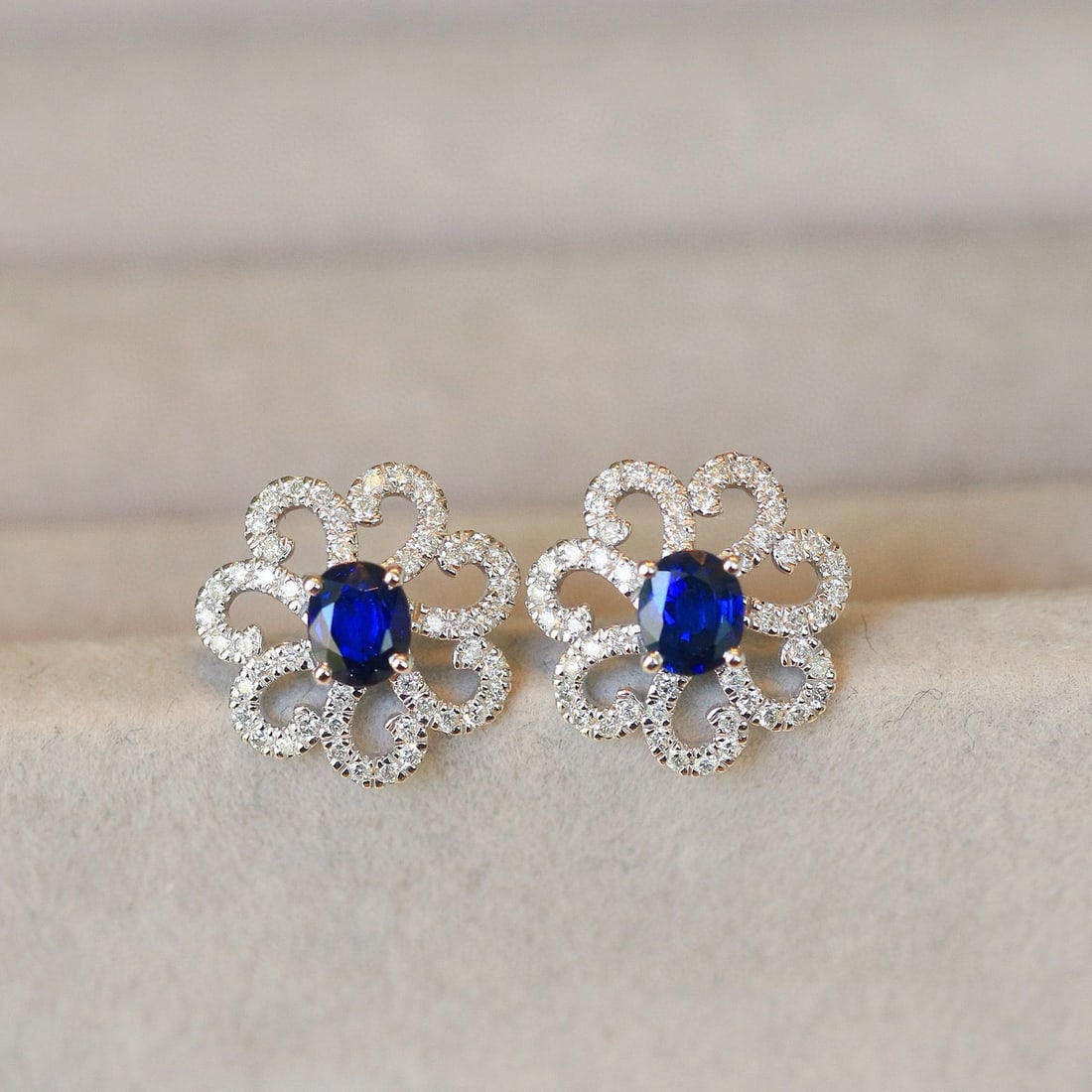 14k Gold 1.29 Ctw Natural Sapphire & Diamond Earrings - 4