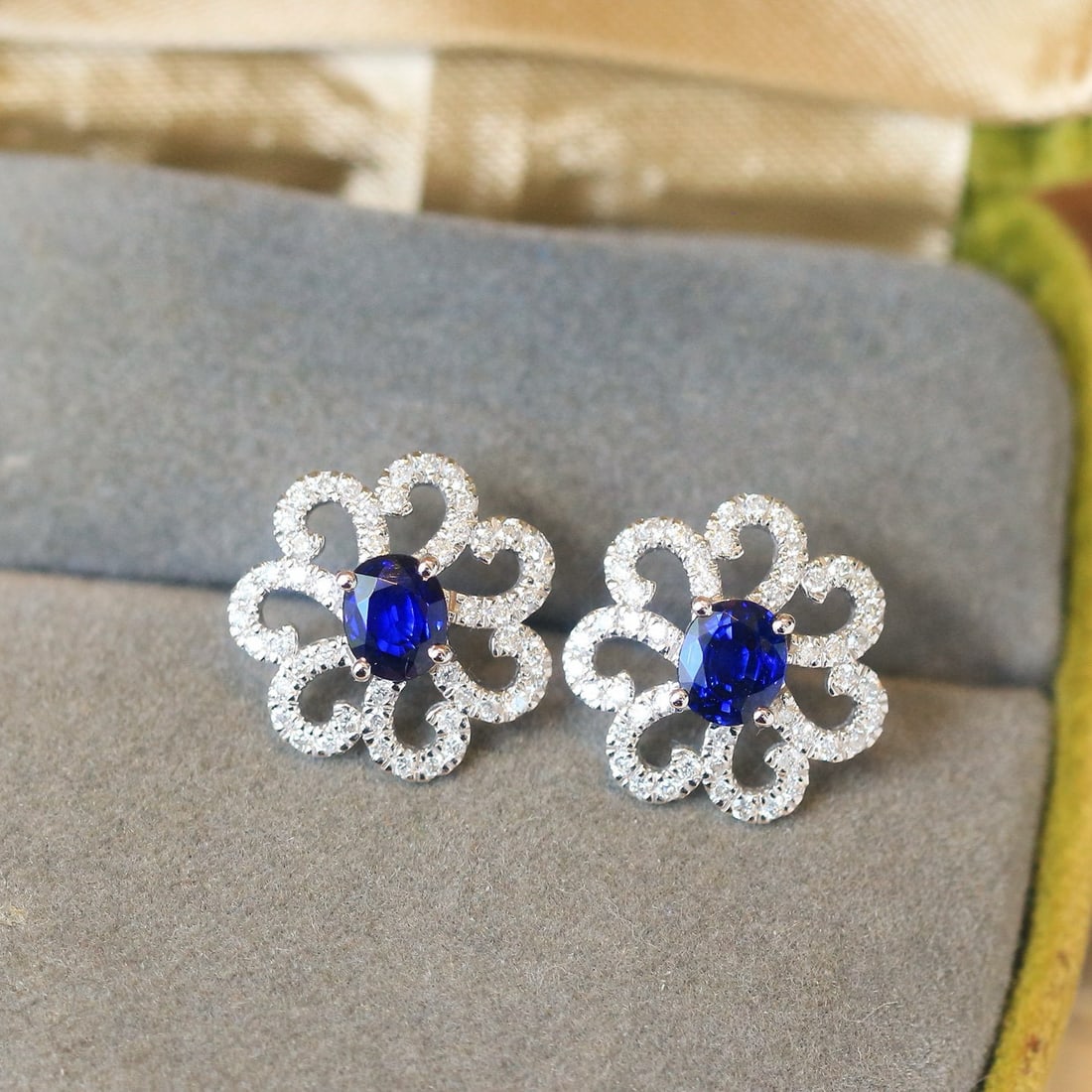 14k Gold 1.29 Ctw Natural Sapphire & Diamond Earrings - 5