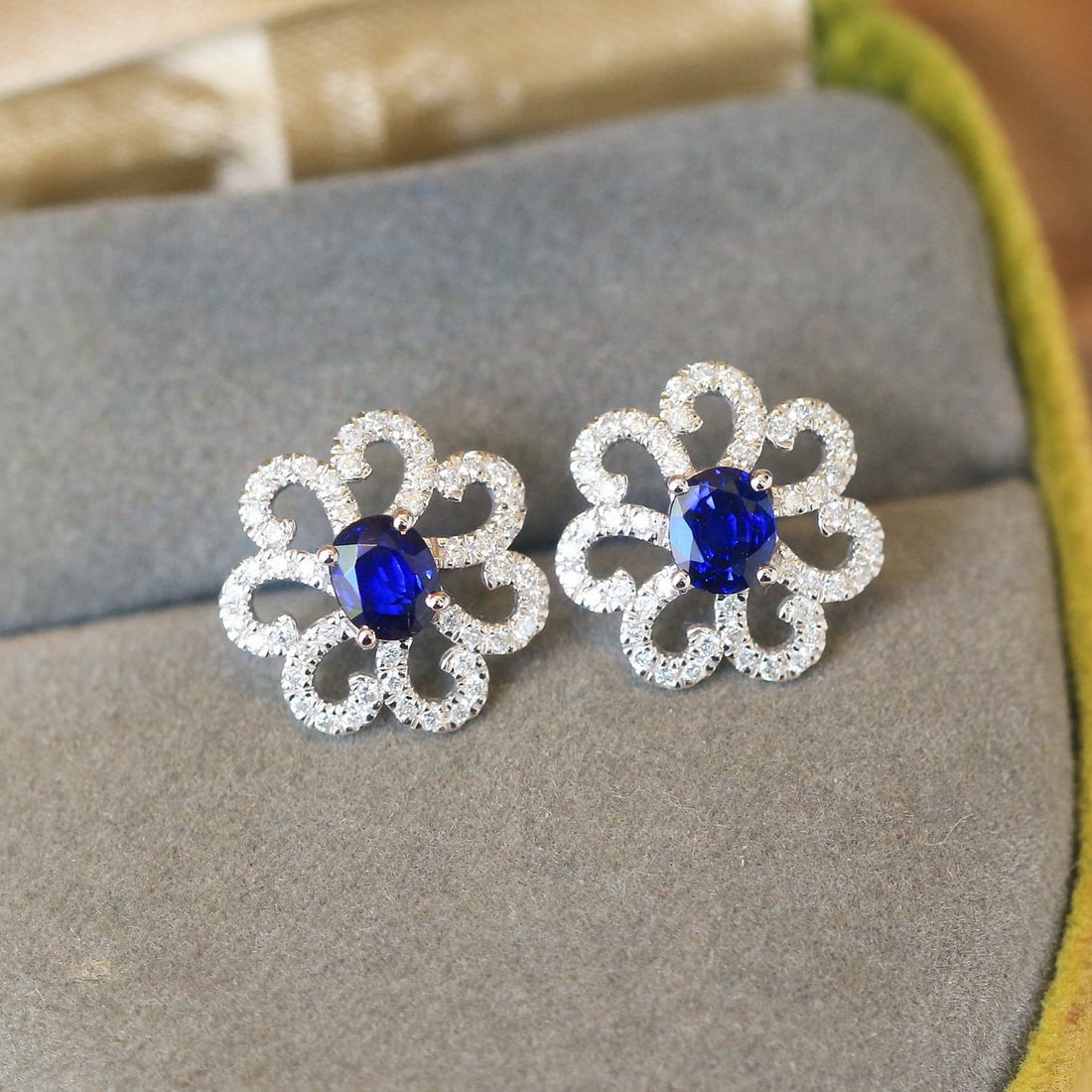 14k Gold 1.29 Ctw Natural Sapphire & Diamond Earrings - 6