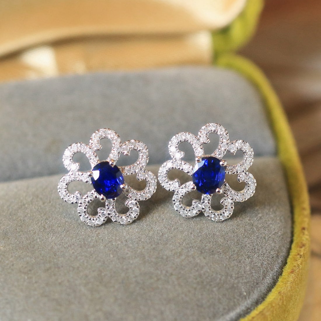 14k Gold 1.29 Ctw Natural Sapphire & Diamond Earrings - 7