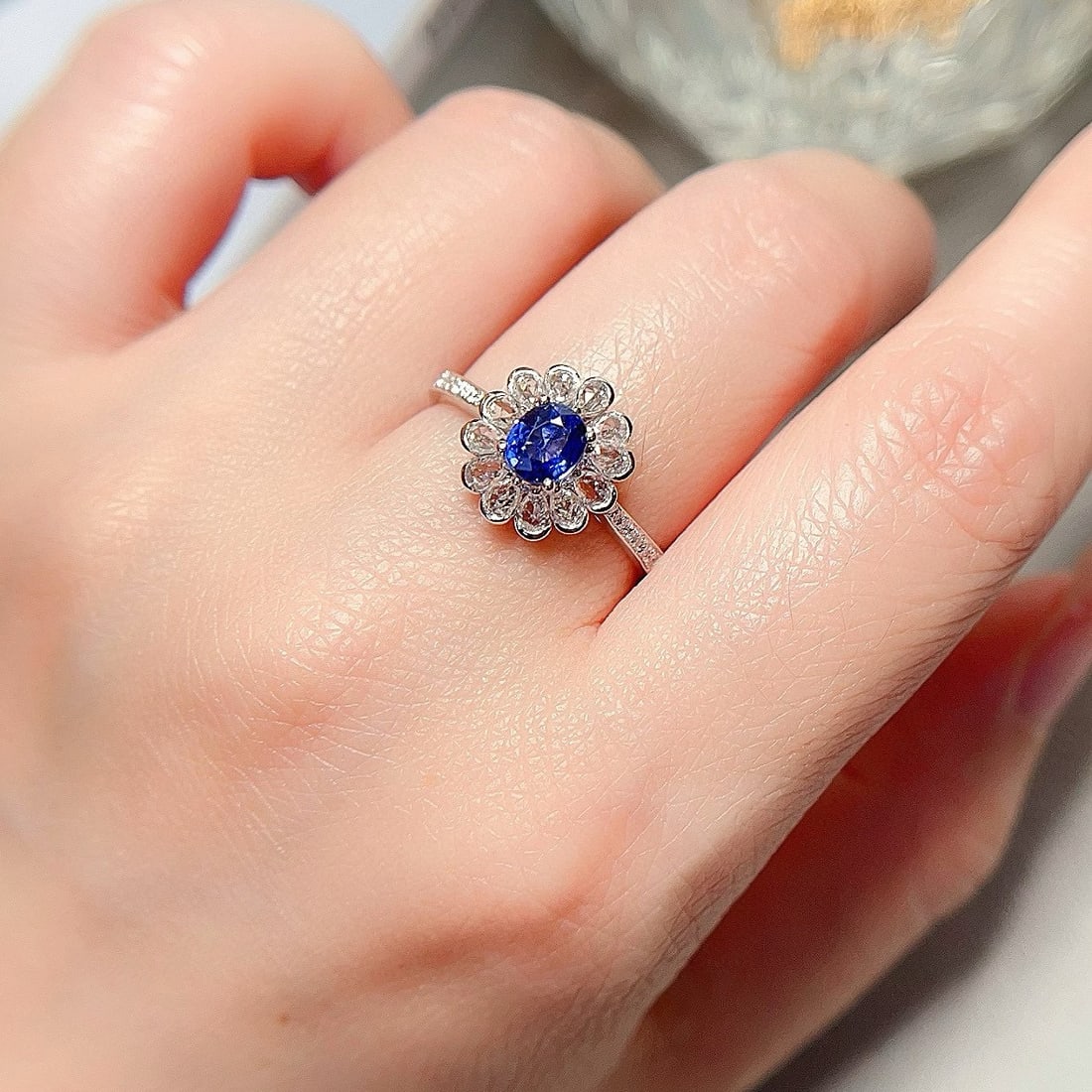 14k Gold 0.7 Ct Natural Sapphire & Diamond & Sapphire Ring - 6