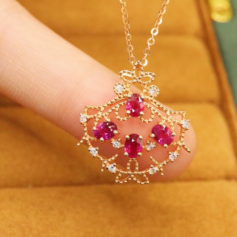 14k Gold 0.97 Ctw Natural Ruby & Diamond Pendant( Without Chain ) - 3
