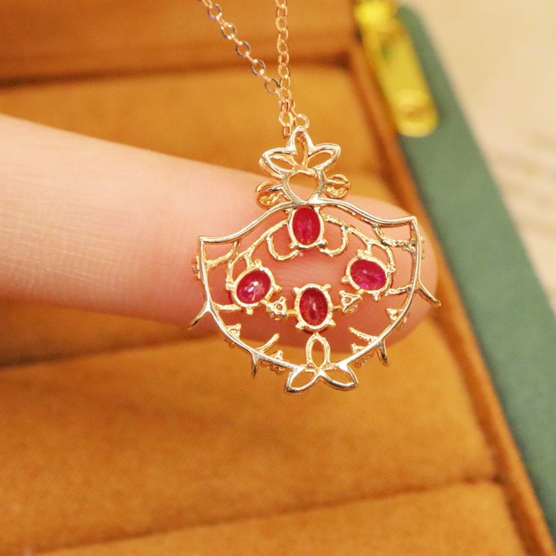14k Gold 0.97 Ctw Natural Ruby & Diamond Pendant( Without Chain ) - 5