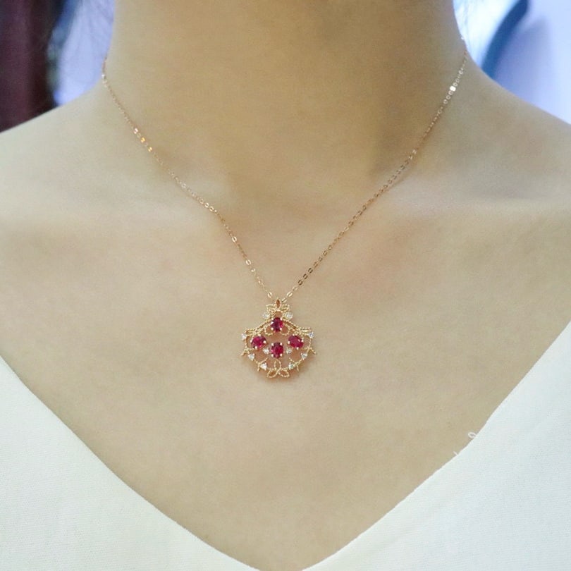 14k Gold 0.97 Ctw Natural Ruby & Diamond Pendant( Without Chain ) - 6