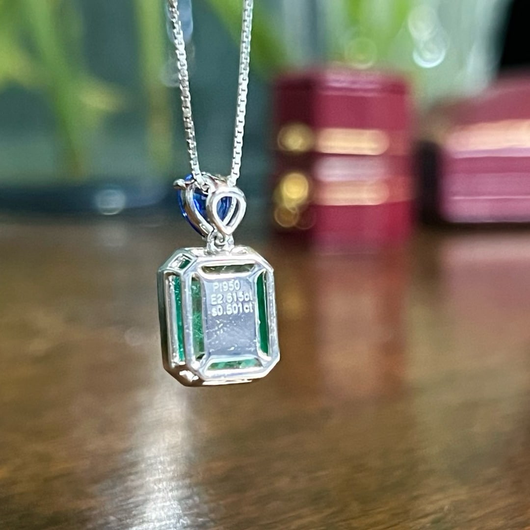 14k Gold 3.11 Ctw Natural Emerald & Sapphire & Toi Et Moi Pendant( Without Chain ) - 5