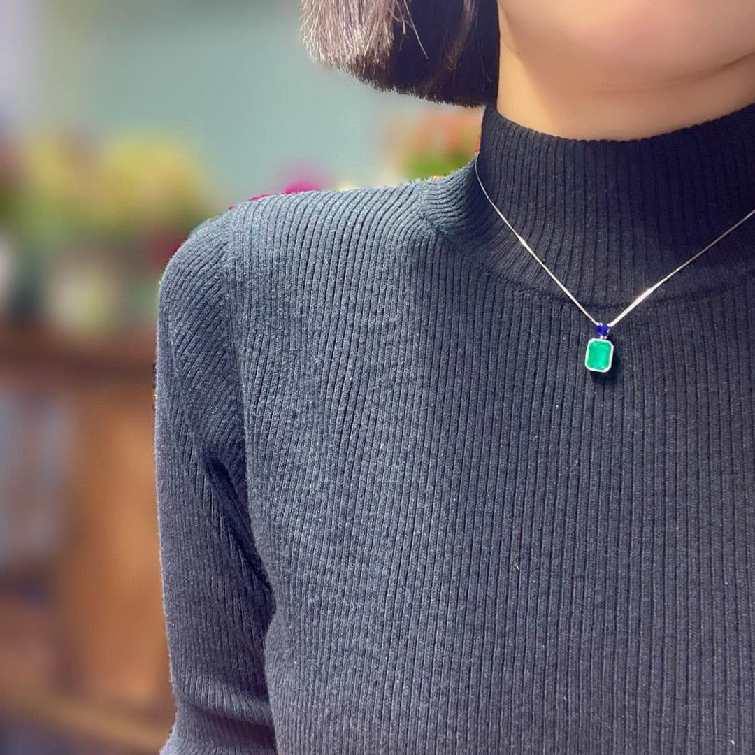 14k Gold 3.11 Ctw Natural Emerald & Sapphire & Toi Et Moi Pendant( Without Chain ) - 7