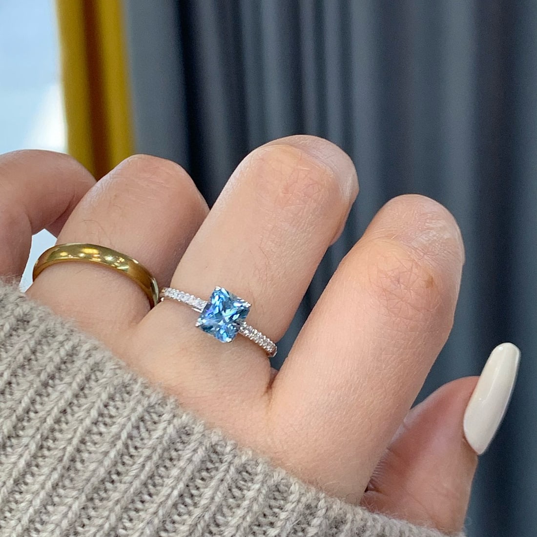 14k Gold 1.15 Ctw Natural Aquamarine & Diamond Ring - 6