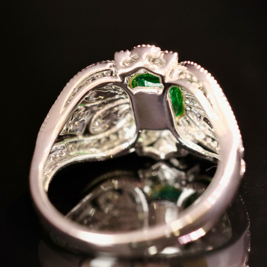 14k Gold 0.98 Ctw Vivid Green Natural Emerald & Diamond Ring - 5