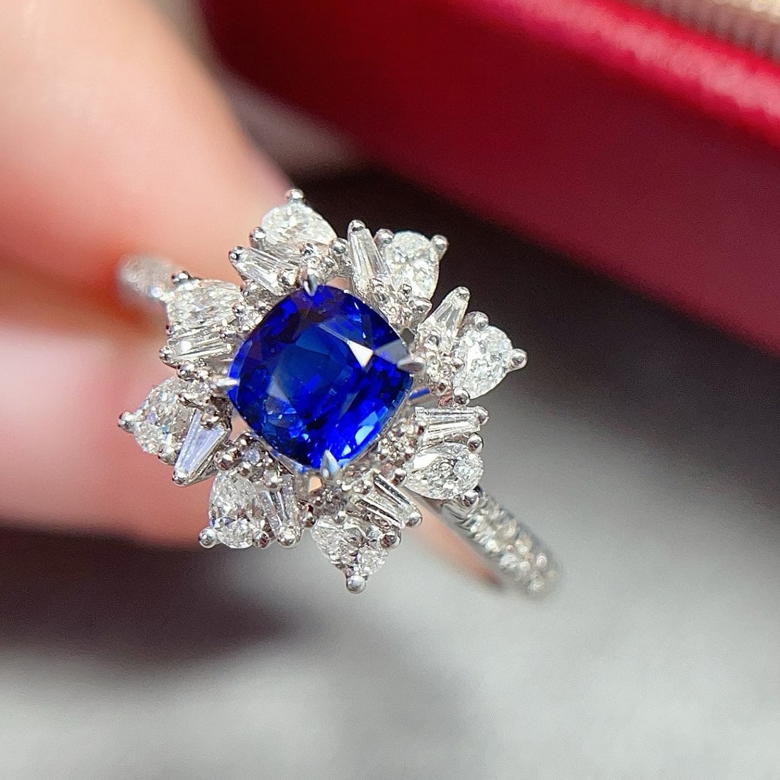 14k Gold 1.66 Ctw Natural Sapphire & Diamond Ring: Ref:230996263 // gold content:14k gold // ring size:7. 25us // // main gemstone:sapphire // shape:cushion // carat weight:0. 95ct // color:royal blue // treatment:natural // // adjacent gemstone 2 : d