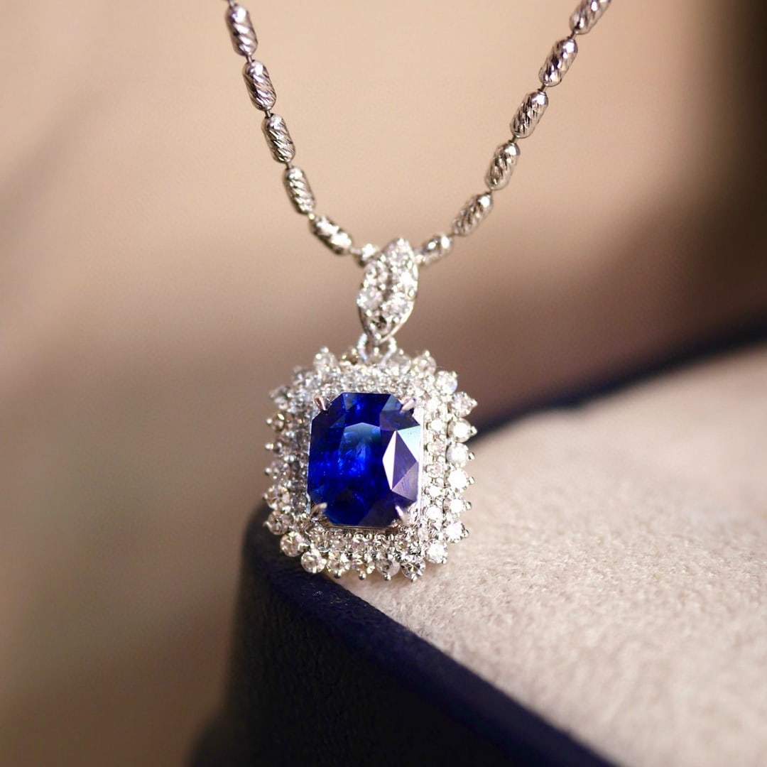 14k Gold 1.49 Ctw Natural Sapphire & Diamond Pendant( Without Chain ): Ref:230996264 // gold content:14k gold // main gemstone:sapphire // shape:octagonal // carat weight:1. 22ct // color:royal blue // treatment:natural // // adjacent gemstone 2 : diamond // shape:round