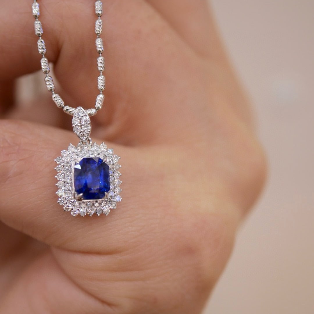 14k Gold 1.49 Ctw Natural Sapphire & Diamond Pendant( Without Chain ) - 2