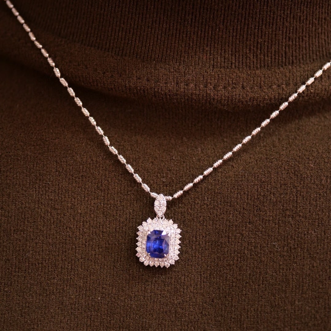 14k Gold 1.49 Ctw Natural Sapphire & Diamond Pendant( Without Chain ) - 3