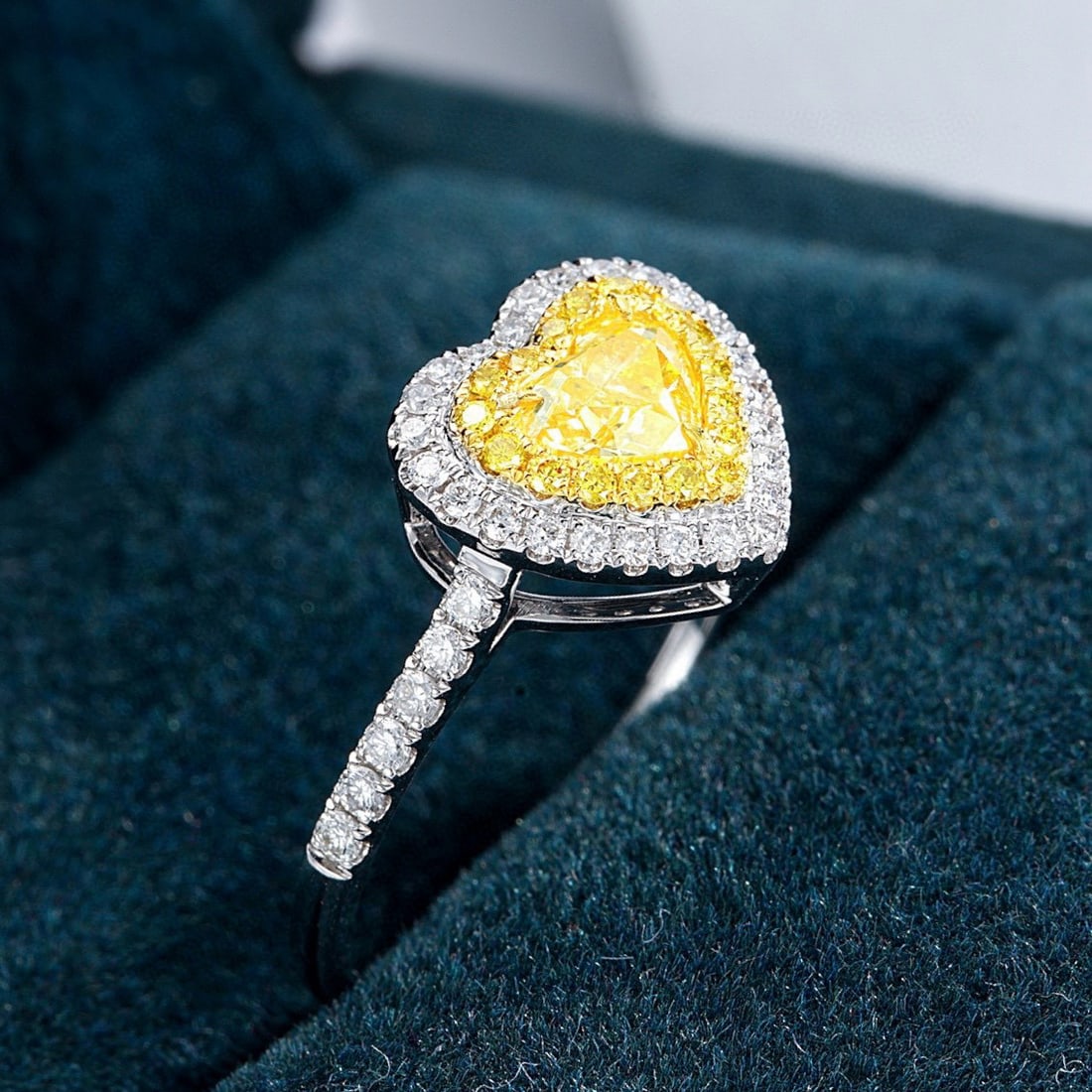 14k Gold 1.04 Ctw Natural Yellow Diamond & Diamond Ring: Ref:230996265 // gold content:14k gold // ring size:7. 25us // // main gemstone:yellow diamond // shape:heart // carat weight:0. 62ct // color:yellow // treatment:natural // // adjacent gemstone 2 :
