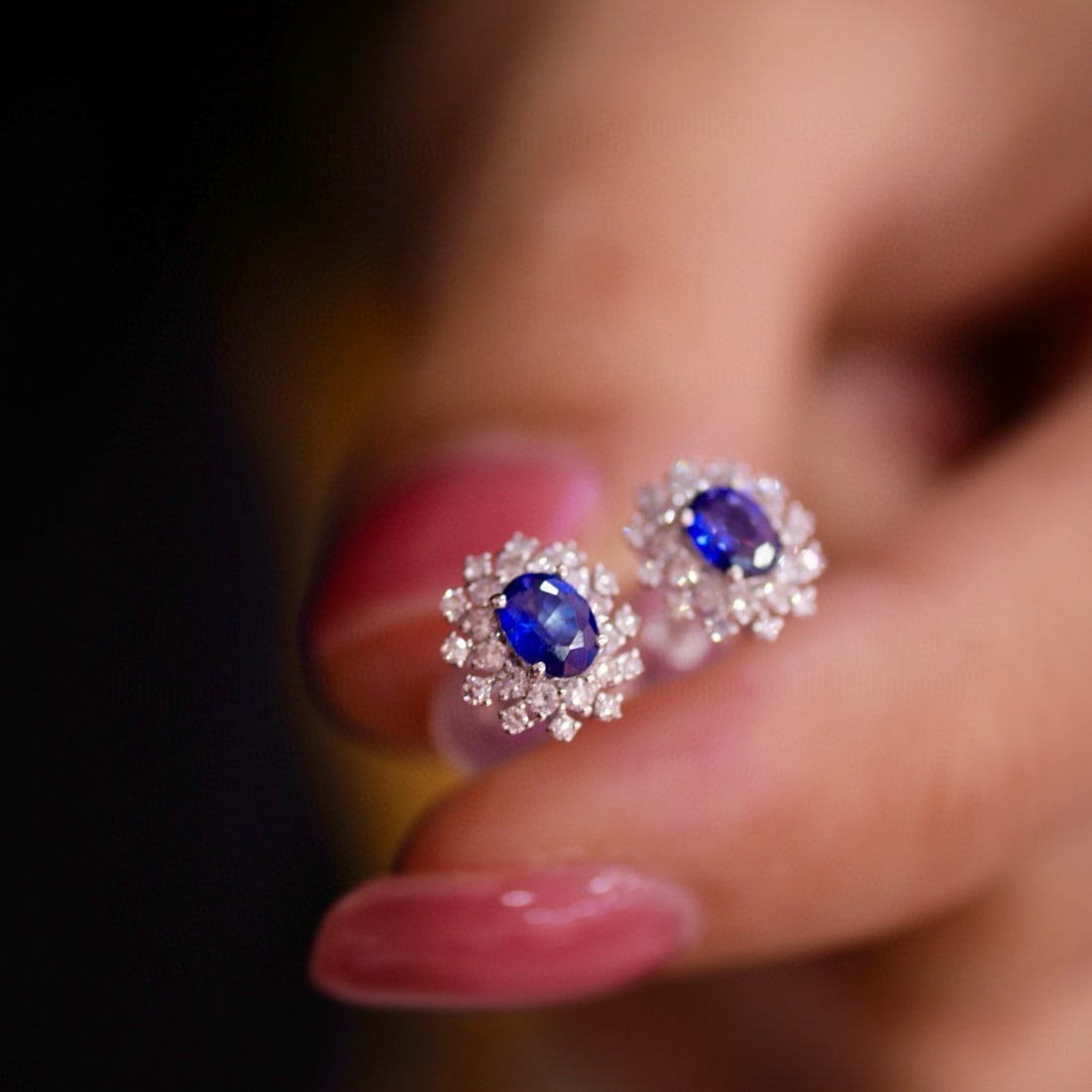 14k Gold 0.69 Ctw Natural Sapphire & Diamond Earrings - 2