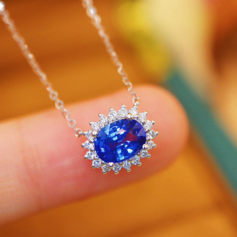 14k Gold 1.43 Ctw Natural Sapphire & Diamond Necklace - 2