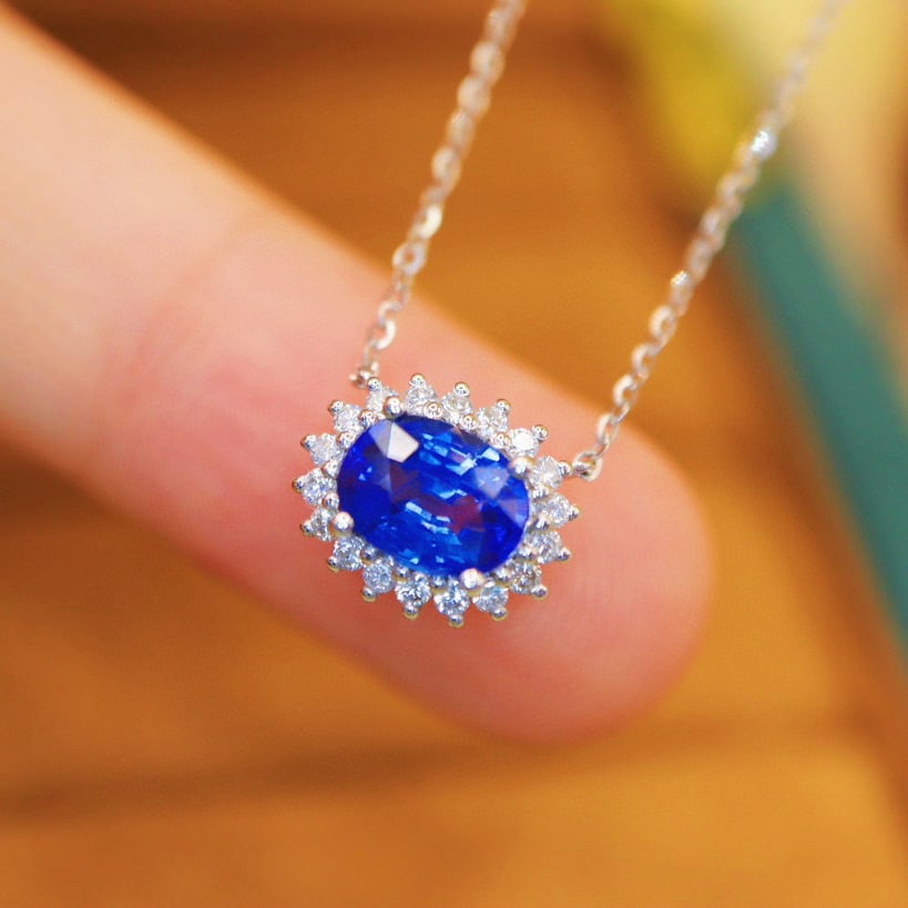14k Gold 1.43 Ctw Natural Sapphire & Diamond Necklace - 3