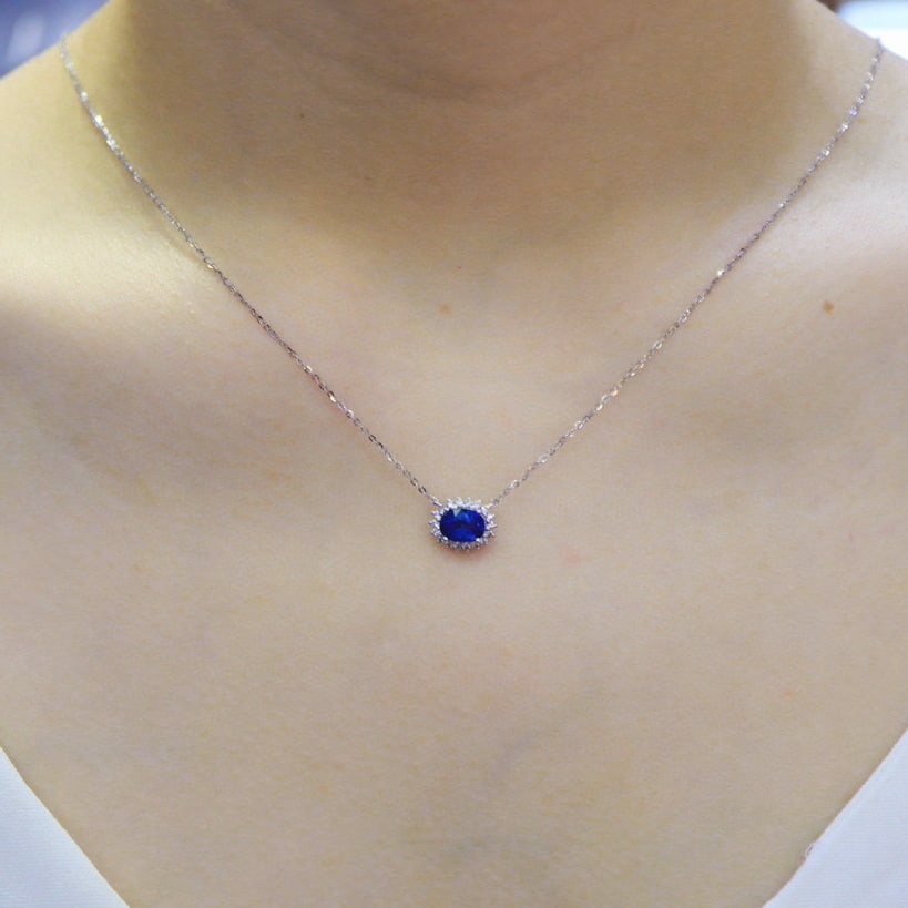 14k Gold 1.43 Ctw Natural Sapphire & Diamond Necklace - 5