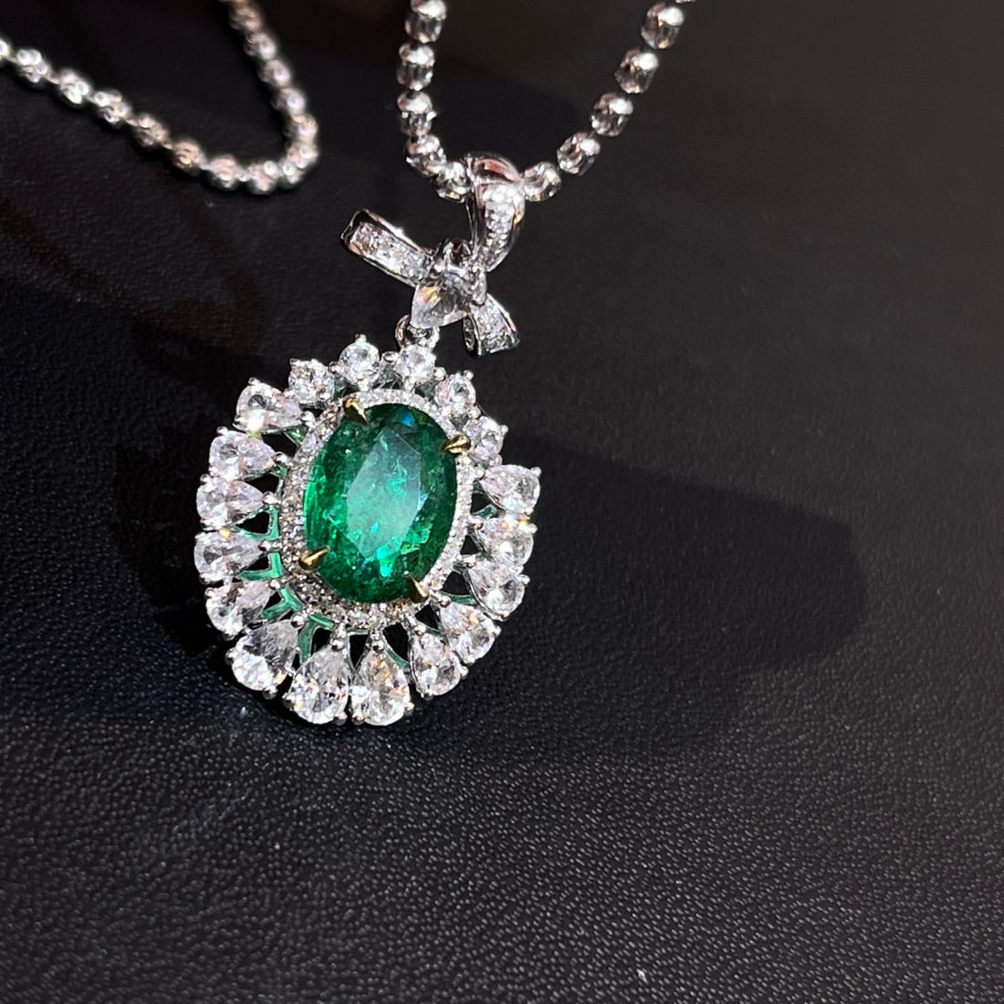 14k Gold 1.21 Ctw Vivid Green Natural Emerald & Diamond Pendant( Without Chain ) - 2