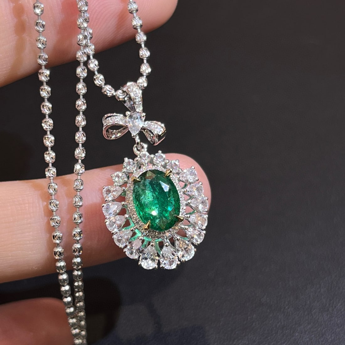 14k Gold 1.21 Ctw Vivid Green Natural Emerald & Diamond Pendant( Without Chain ) - 3