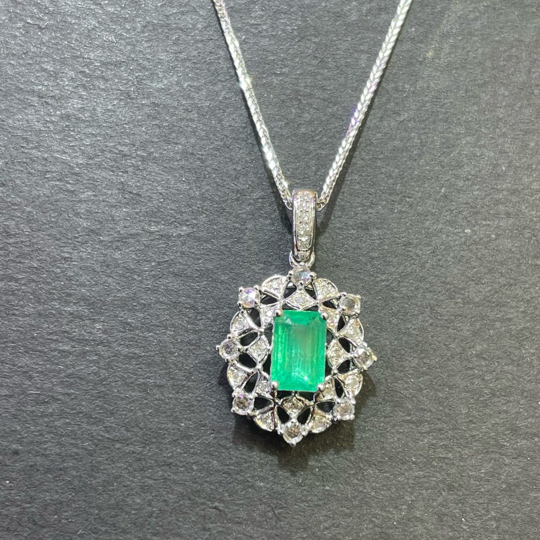 14k Gold 0.9 Ct Natural Emerald & Diamond & Sapphire Pendant( Without Chain ) - 2