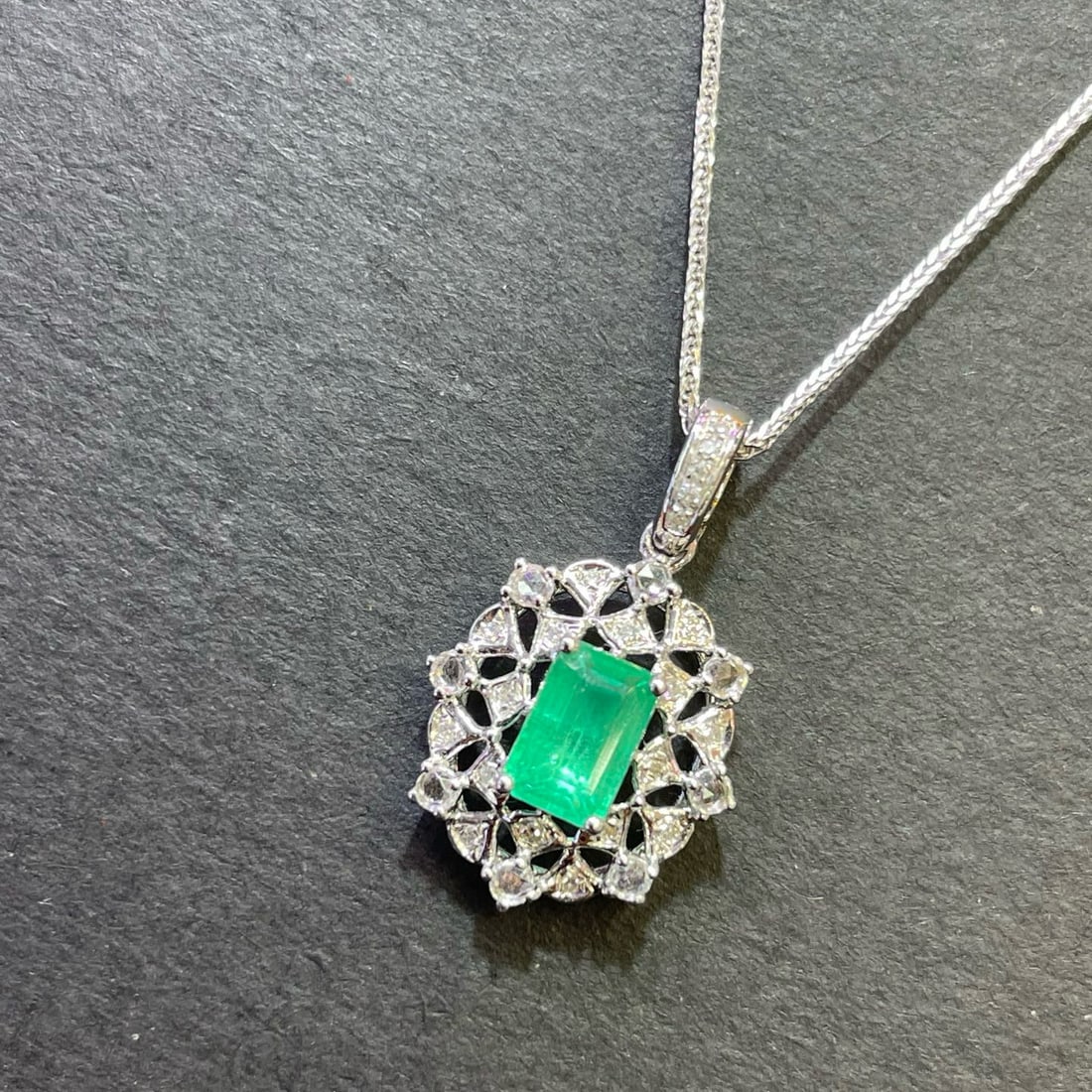 14k Gold 0.9 Ct Natural Emerald & Diamond & Sapphire Pendant( Without Chain ) - 3