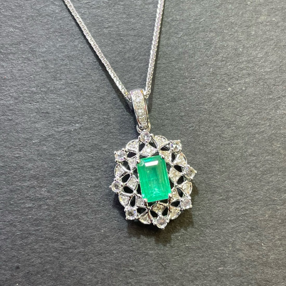 14k Gold 0.9 Ct Natural Emerald & Diamond & Sapphire Pendant( Without Chain ) - 4