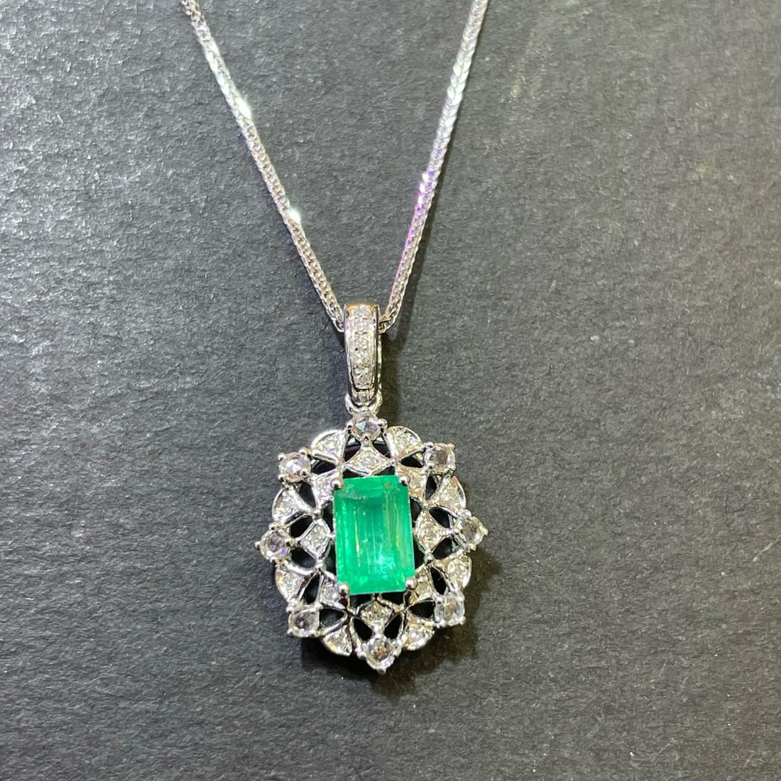 14k Gold 0.9 Ct Natural Emerald & Diamond & Sapphire Pendant( Without Chain ) - 6