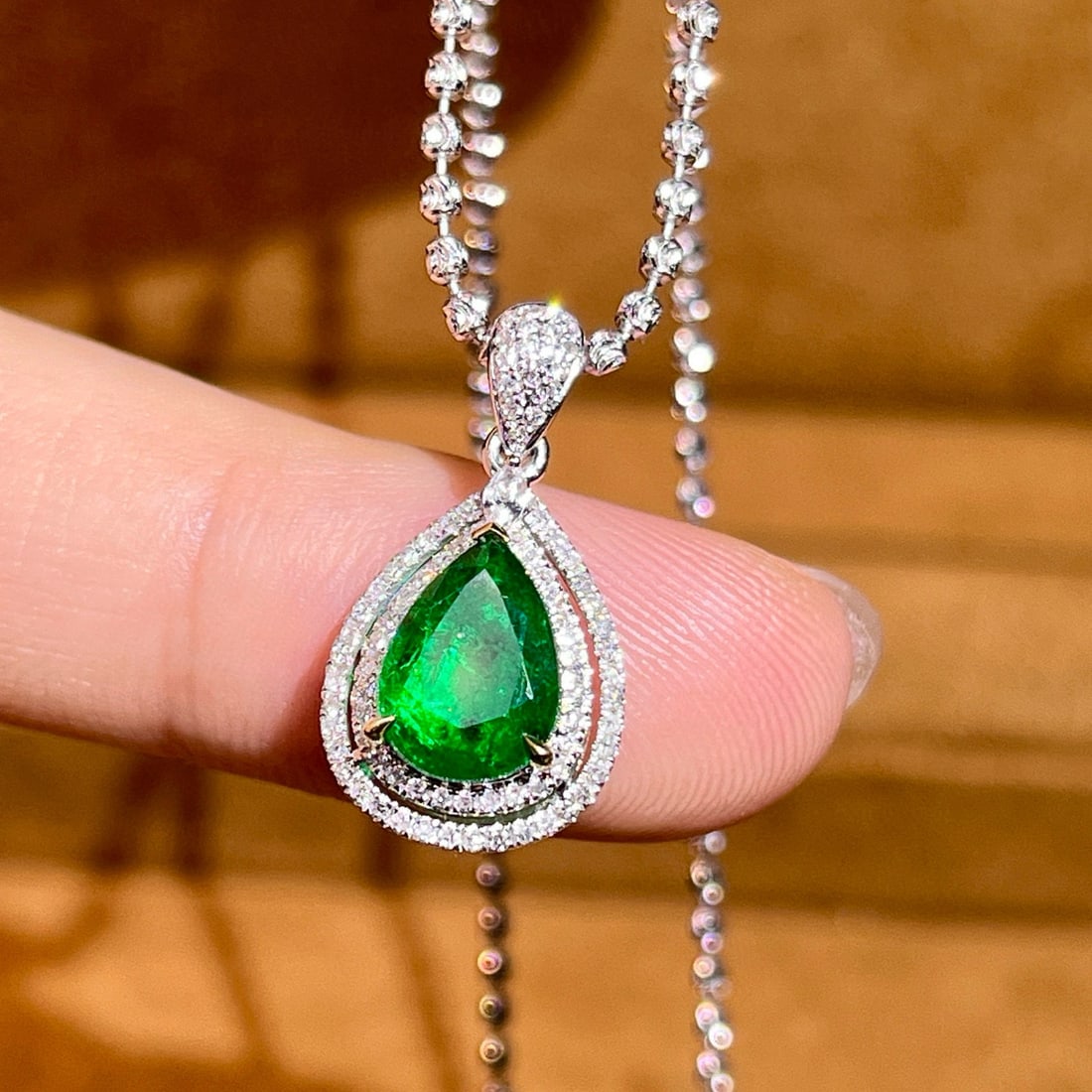14k Gold 1.71 Ctw Natural Emerald & Diamond Pendant( Without Chain ) - 2