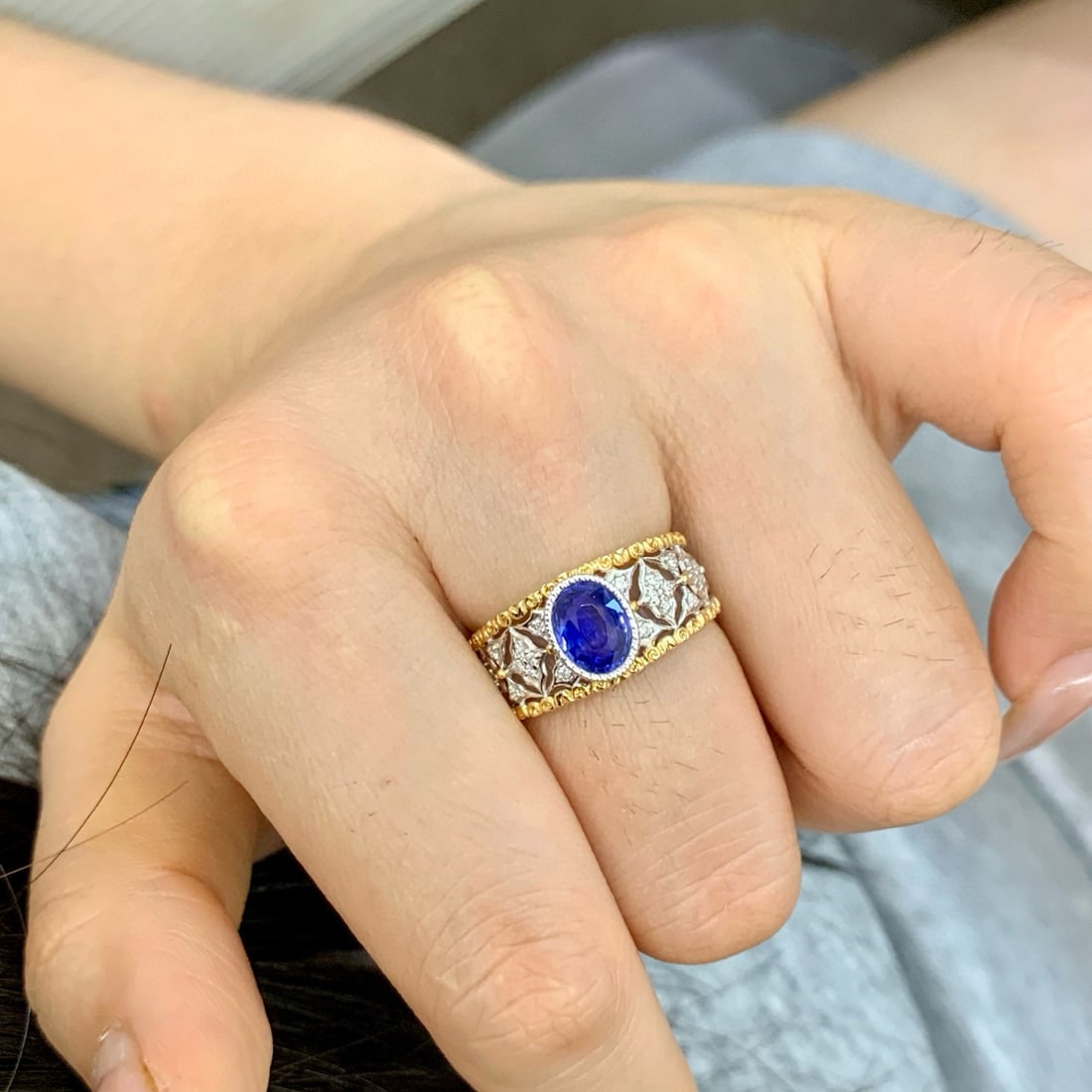 14k Gold 1.35 Ctw Natural Sapphire & Diamond Ring - 3