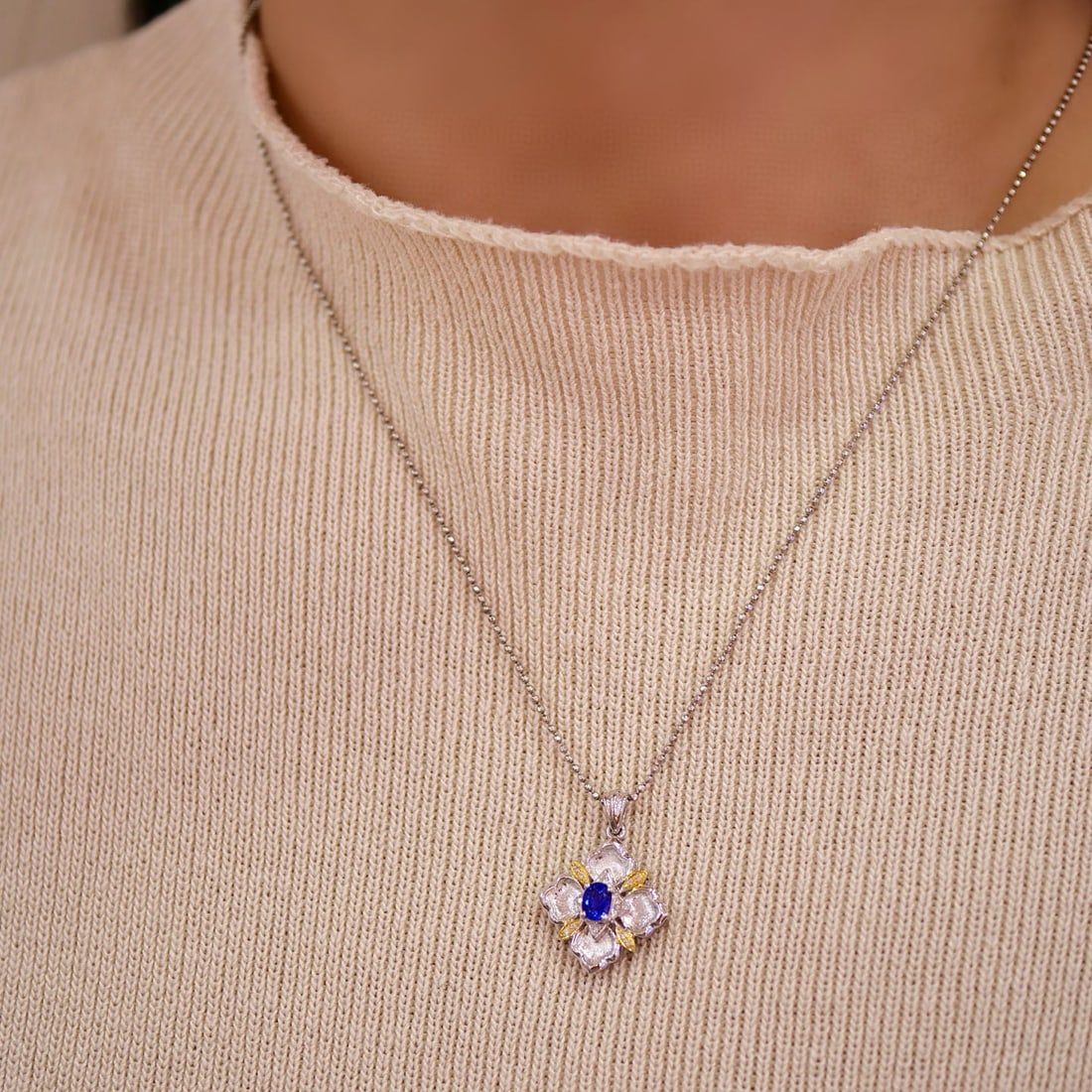 14k Gold 0.36 Ctw Natural Sapphire & Diamond Pendant( Without Chain ) - 2
