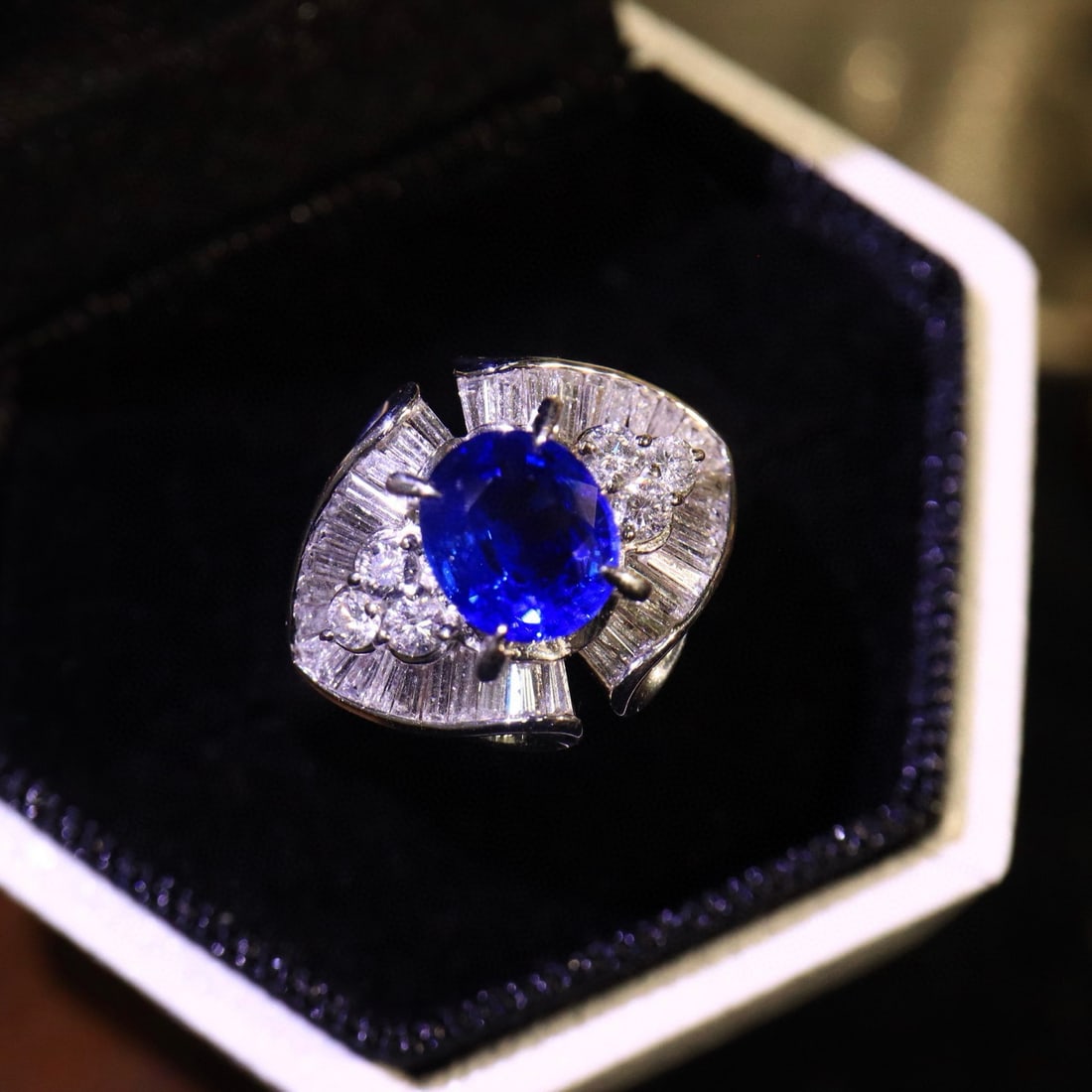 14k Gold 2.03 Ctw Natural Sapphire & Diamond Ring: Ref:230996309 // gold content:14k gold // ring size:7. 25us // // main gemstone:sapphire // shape:oval // carat weight:1. 33ct // color:royal blue // treatment:natural // // adjacent gemstone 2 : diam