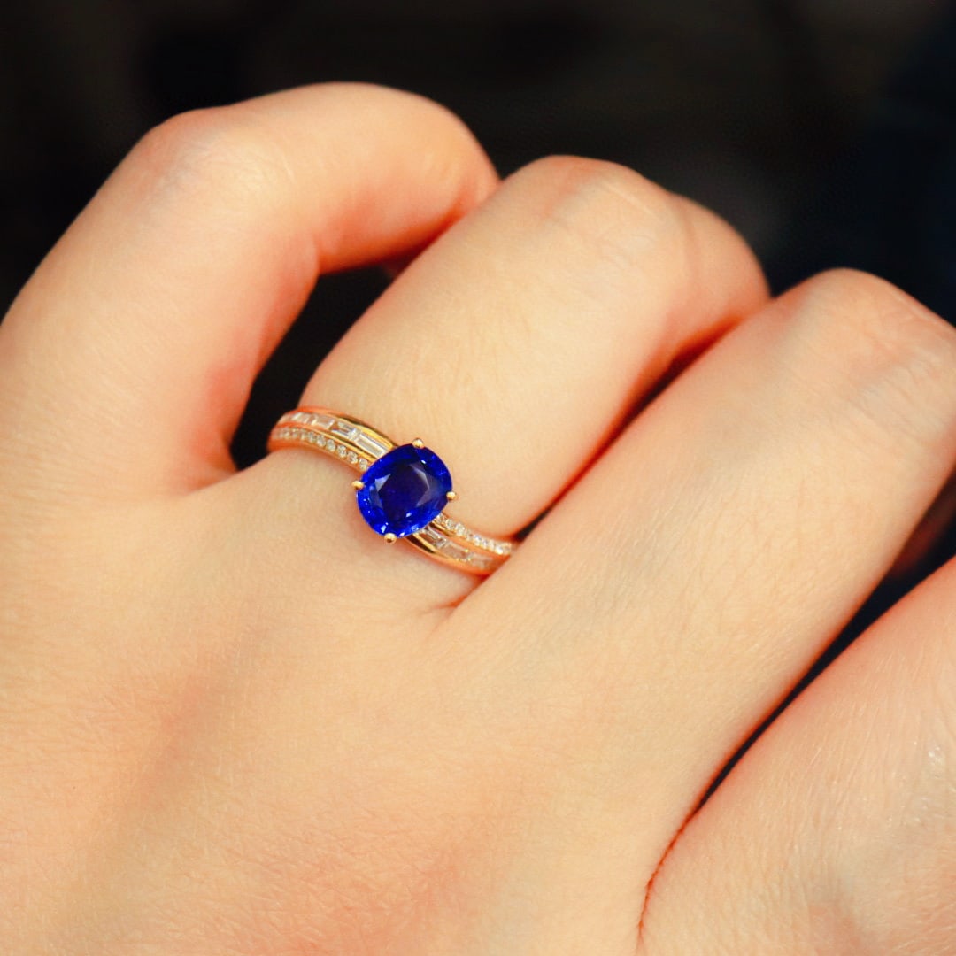 14k Gold 1.33 Ctw Natural Sapphire & Diamond Ring - 7