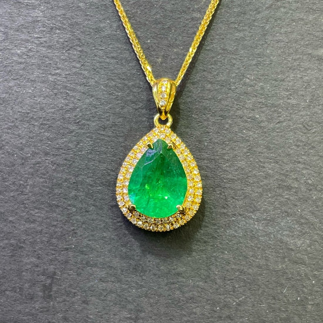 14k Gold 1.8 Ct Natural Emerald & Diamond Pendant( Without Chain ) - 2