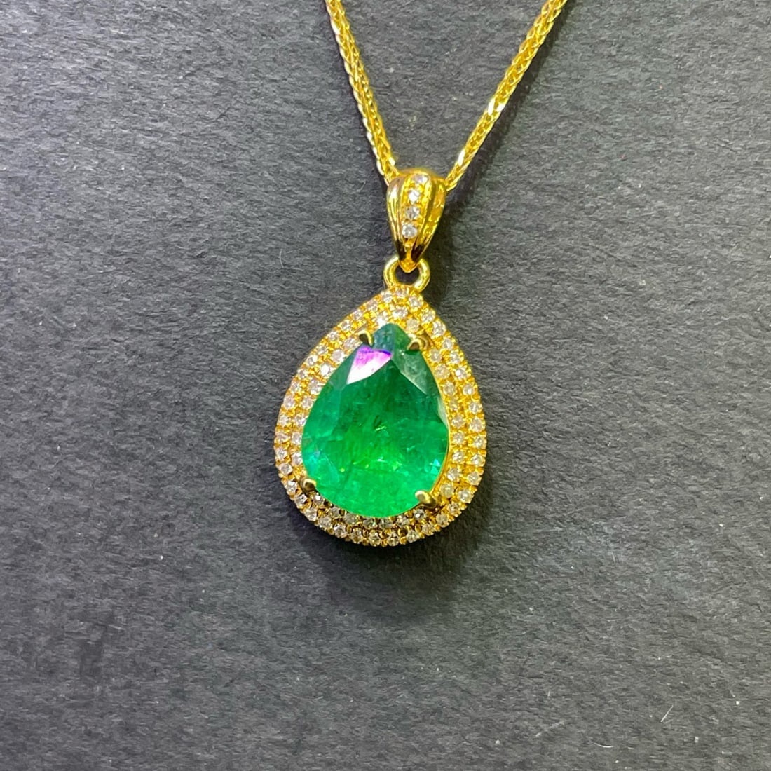 14k Gold 1.8 Ct Natural Emerald & Diamond Pendant( Without Chain ) - 3