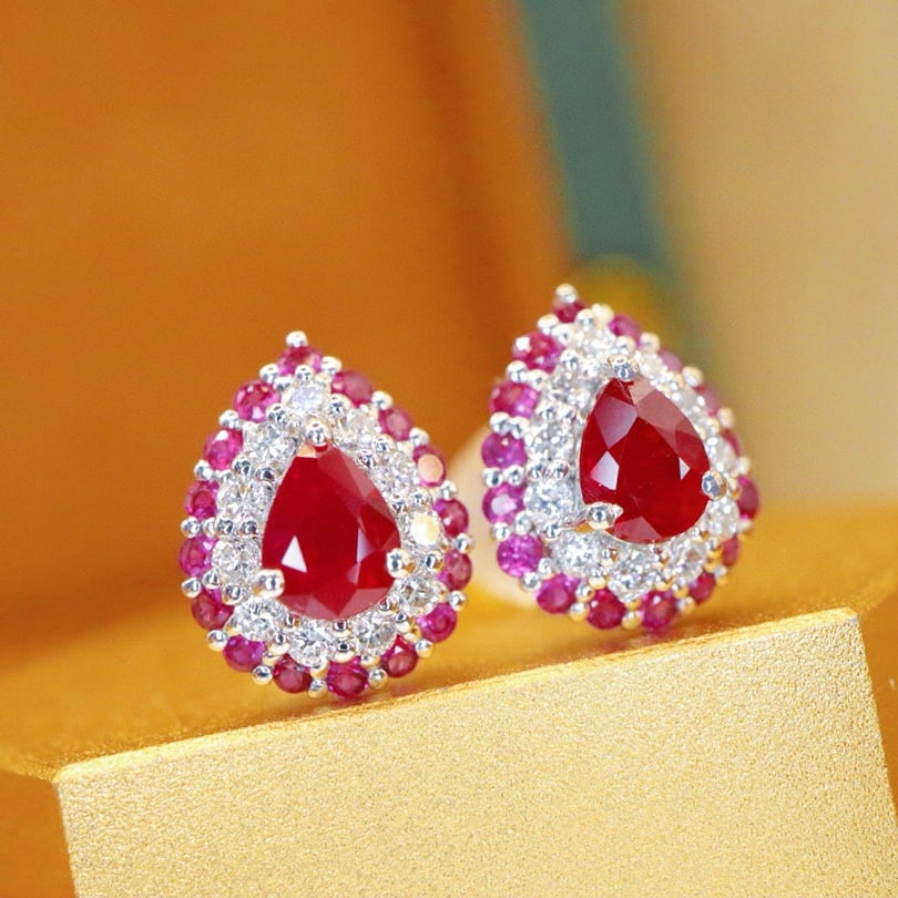 14k Gold 0.93 Ctw Natural Ruby & Ruby Earrings - 5