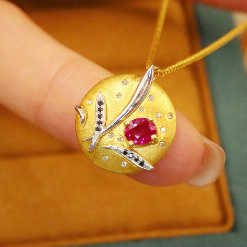 14k Gold 0.45 Ctw Natural Ruby & Diamond Pendant( Without Chain ) - 3