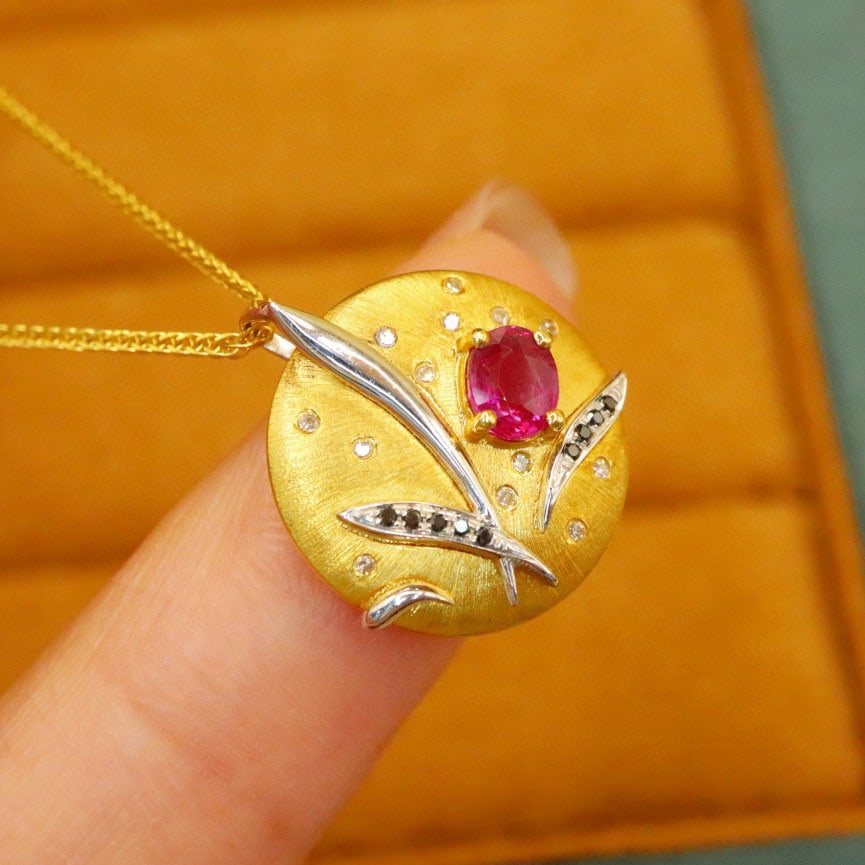 14k Gold 0.45 Ctw Natural Ruby & Diamond Pendant( Without Chain ) - 4