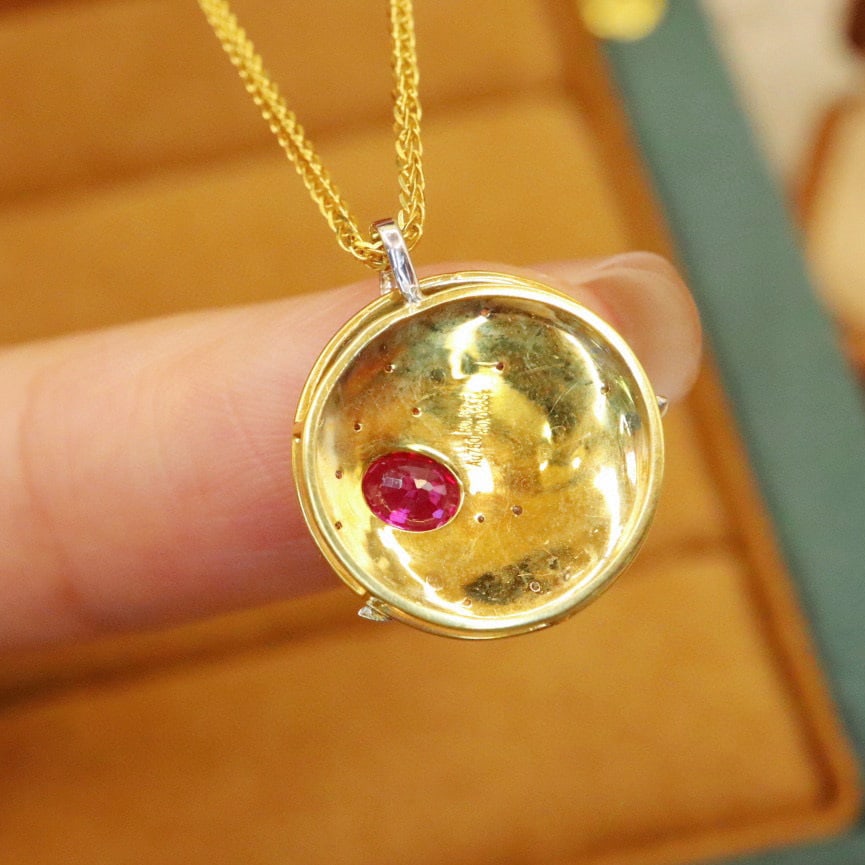 14k Gold 0.45 Ctw Natural Ruby & Diamond Pendant( Without Chain ) - 5