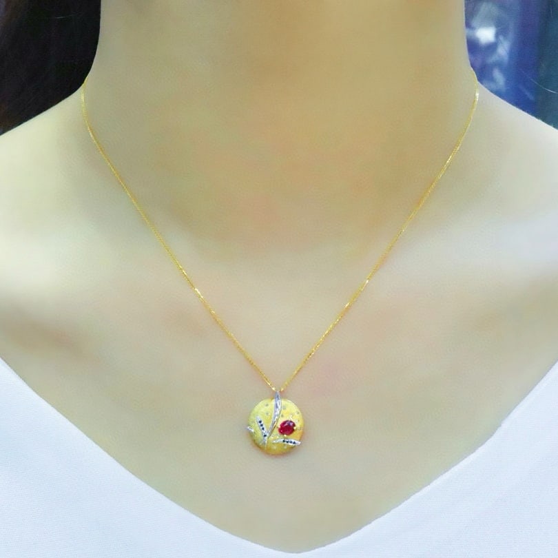 14k Gold 0.45 Ctw Natural Ruby & Diamond Pendant( Without Chain ) - 6