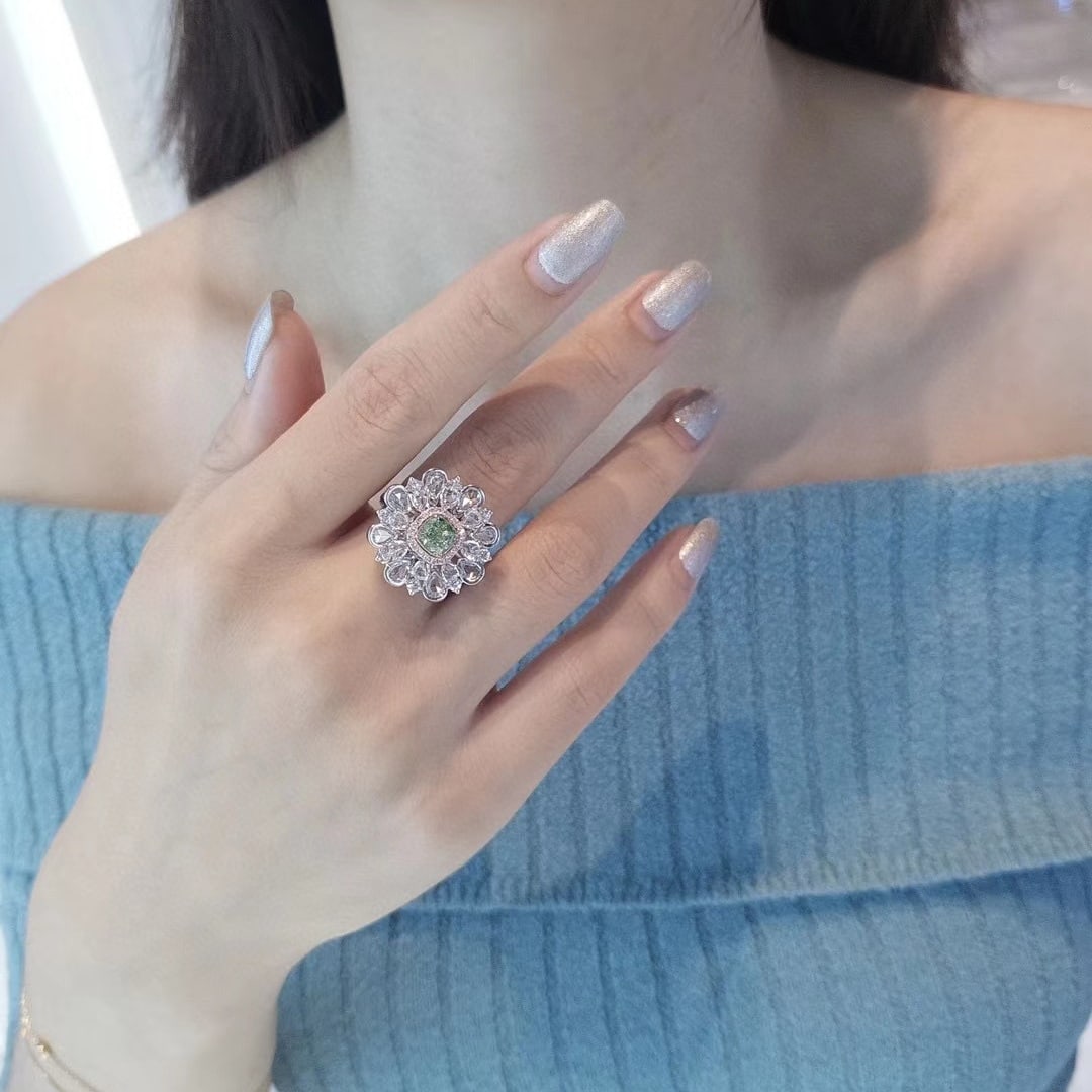 14k Gold 2.67 Ctw Natural Green Diamond & Diamond Ring - 3