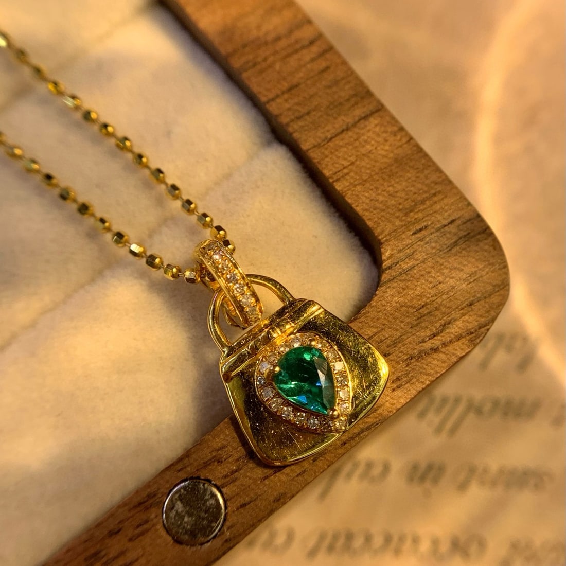 14k Gold 0.4 Ct Vivid Green Natural Emerald & Diamond Pendant( Without Chain ) - 2