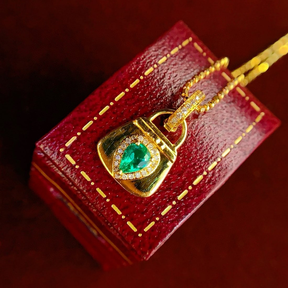14k Gold 0.4 Ct Vivid Green Natural Emerald & Diamond Pendant( Without Chain ) - 4